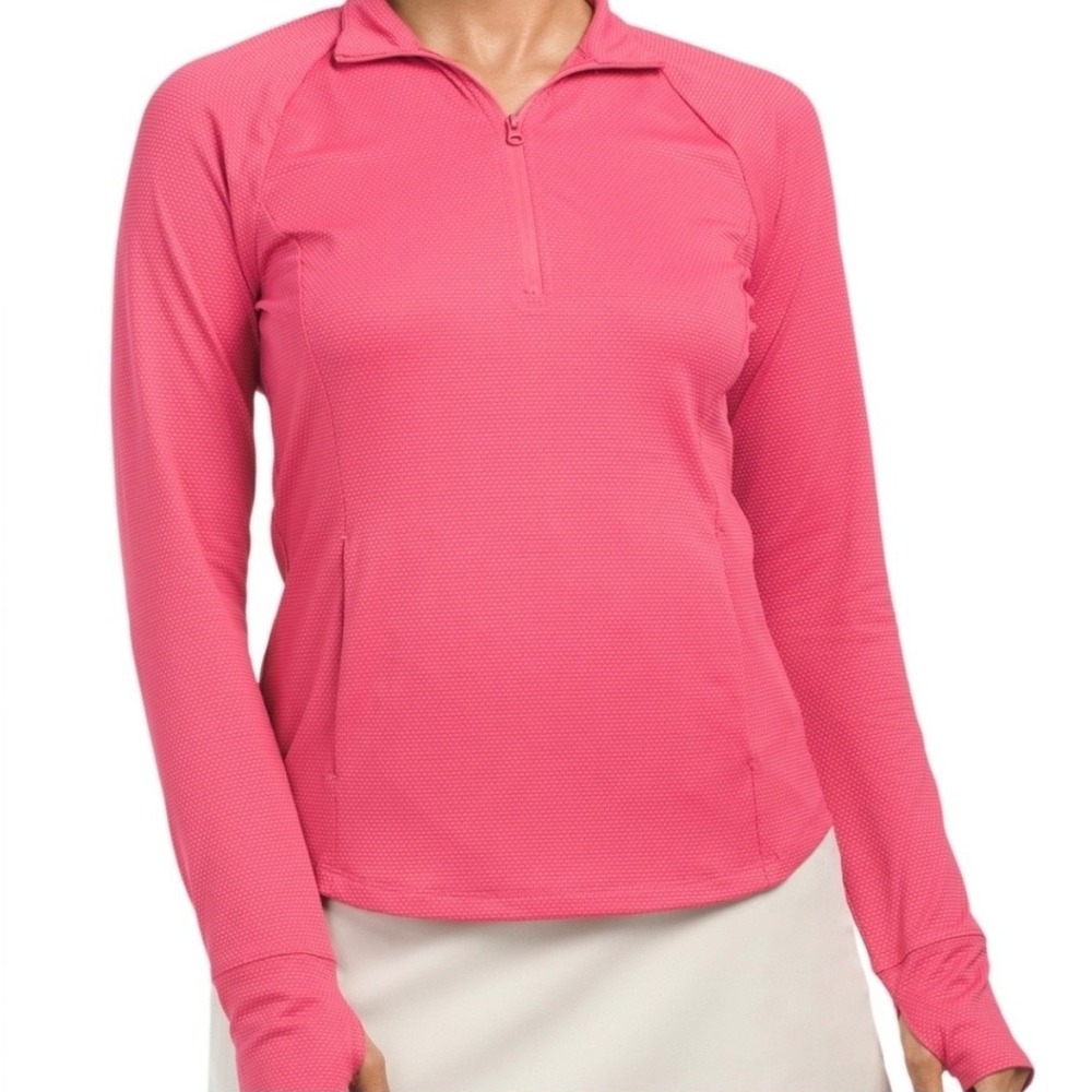 Tommy Bahama Golf Dark Pink Raglan Sleeve 1/4 Zip Pullover, Small, UPF 50
